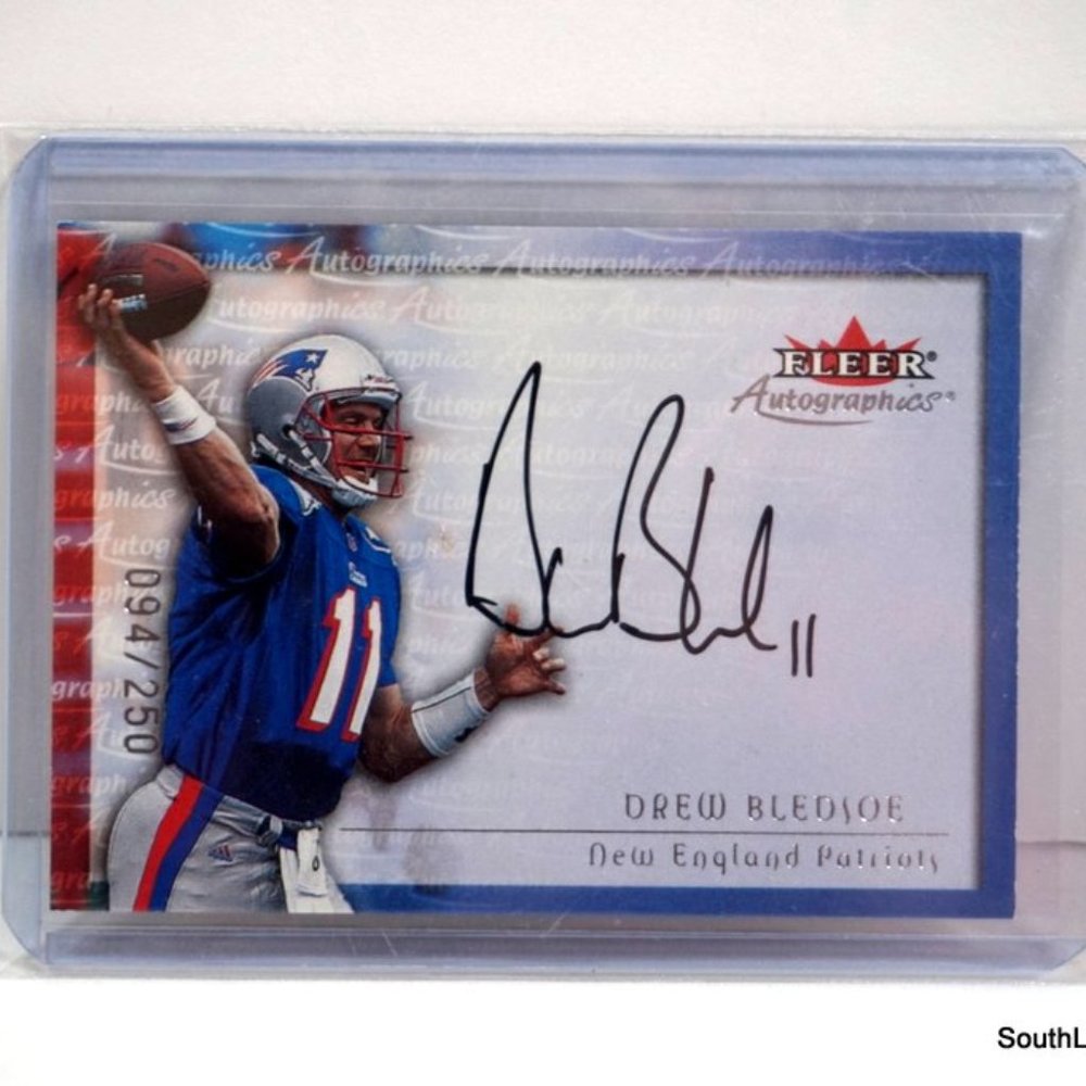 2000 FLEER AUTOGRAPHICS DREW BLEDSOE RARE SILVER AUTO #'d /250 SP Patriots!